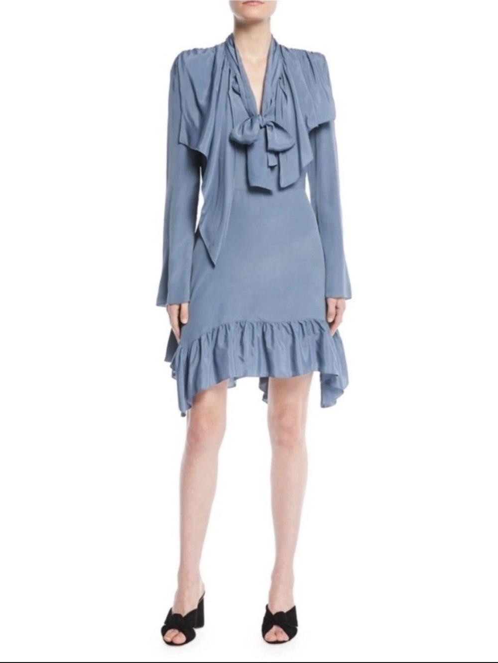 See By Chloé Silk Blend Tie Neck Ruffle Dress Mirage Blue US 8 | EU 40 - Picture 12 of 12